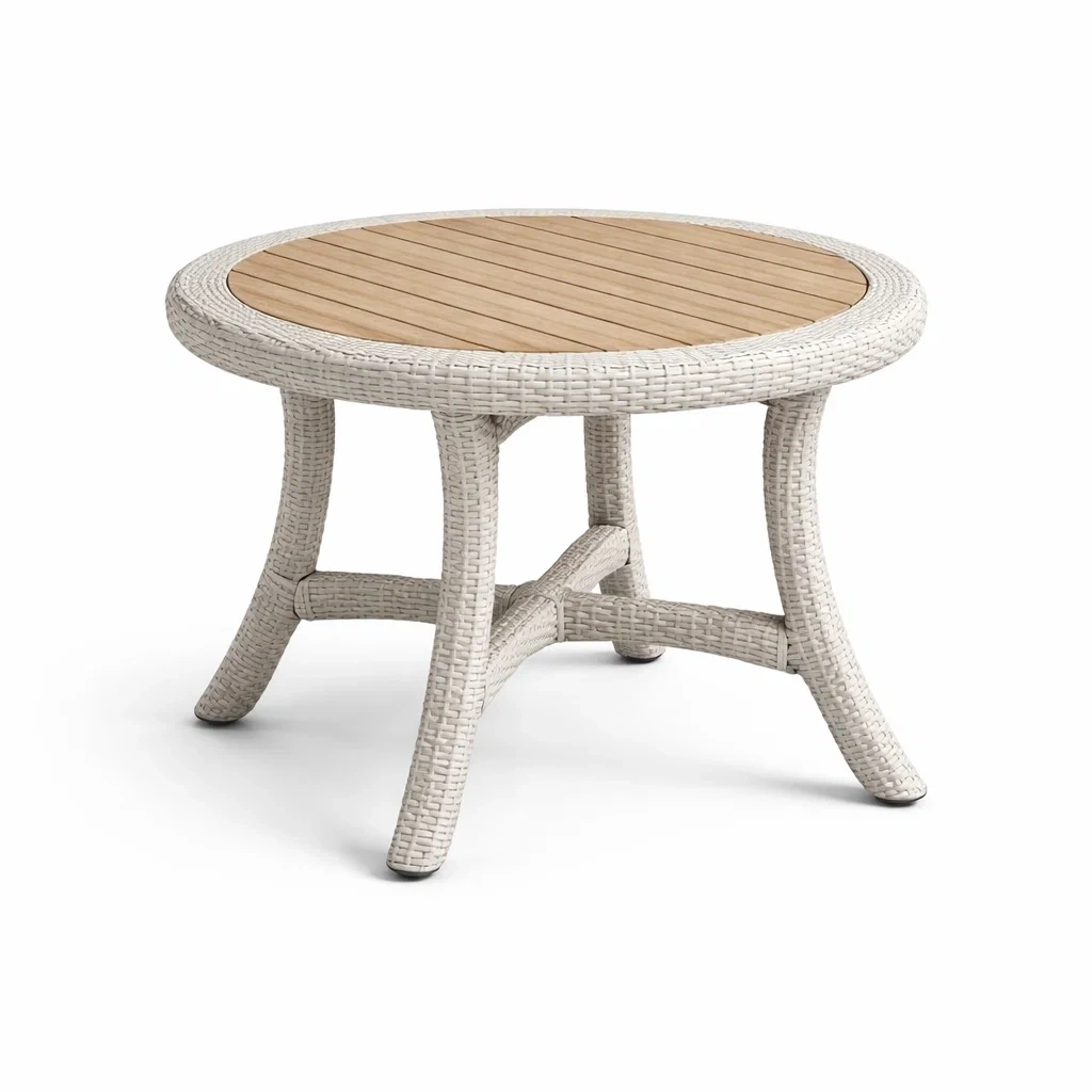 Round Rattan Outdoor Table - White-abodealloy
