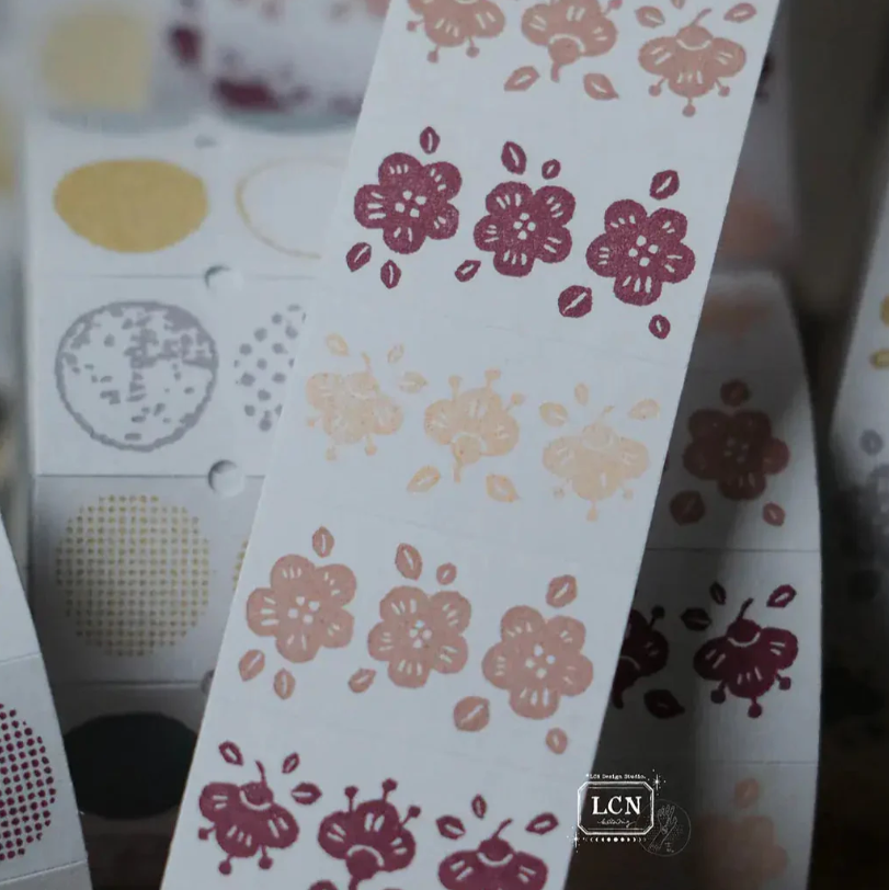 Lin Chia Ning Label Sticker Roll - Spring Flower (Red Tone)