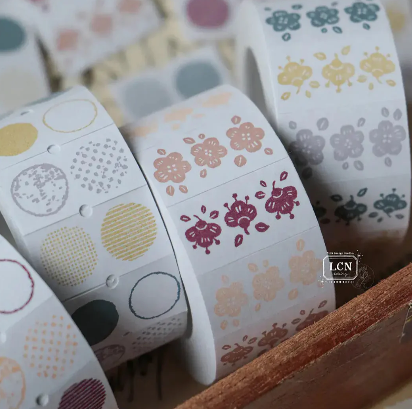Lin Chia Ning Label Sticker Roll - Spring Flower (Red Tone)