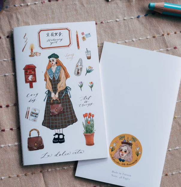 La Dolce Vita -Beret Girl Thread-bound Notebook with Blank Inner Pages