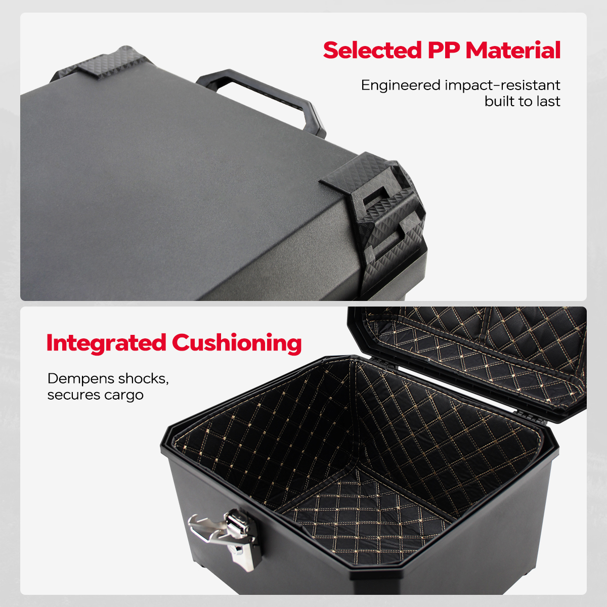 HONGPAI Motorcycle Top Case, Universal PP Plastic Trunk, Motorbike Tail Box for All Motorbike, 45L Waterproof Detachable Motorcycle Tail Bag with Lock & Back Cushion, Black