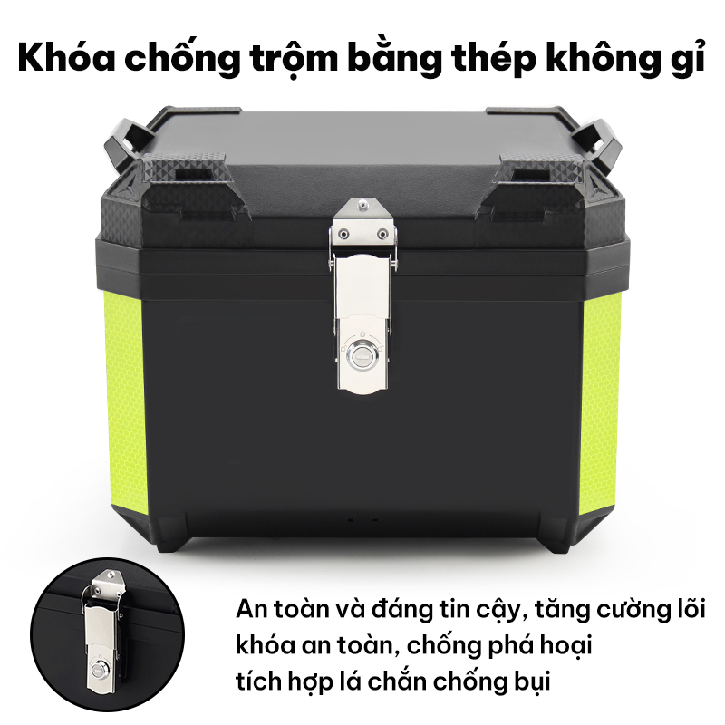Hộp Đuôi Xe Máy Đa Năng, Chống Thấm Nước, Dung Tích Lớn 45L, Có Khóa An Toàn Chống Trộm, Nhãn Dán Phản Quang Ban Đêm, Tay Cầm, Thích Hợp Để Lắp Đặt Có Giá Đỡ