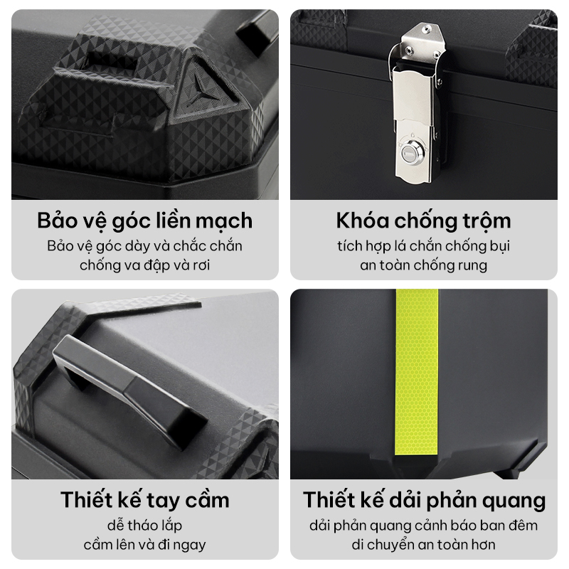 Hộp Đuôi Xe Máy Đa Năng, Chống Thấm Nước, Dung Tích Lớn 45L, Có Khóa An Toàn Chống Trộm, Nhãn Dán Phản Quang Ban Đêm, Tay Cầm, Thích Hợp Để Lắp Đặt Có Giá Đỡ