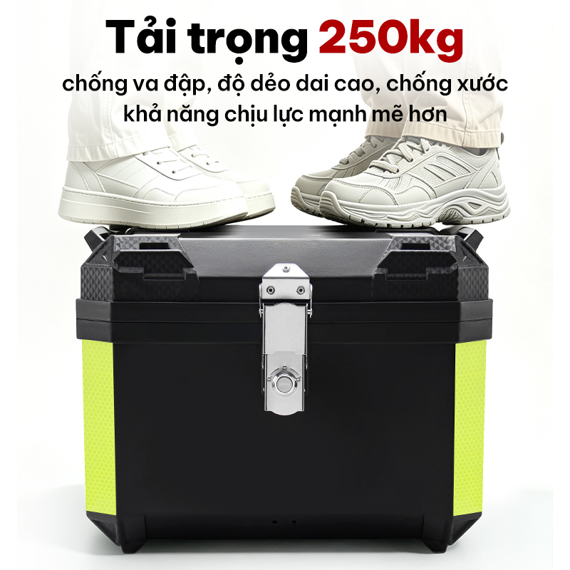 Hộp Đuôi Xe Máy Đa Năng, Chống Thấm Nước, Dung Tích Lớn 45L, Có Khóa An Toàn Chống Trộm, Nhãn Dán Phản Quang Ban Đêm, Tay Cầm, Thích Hợp Để Lắp Đặt Có Giá Đỡ