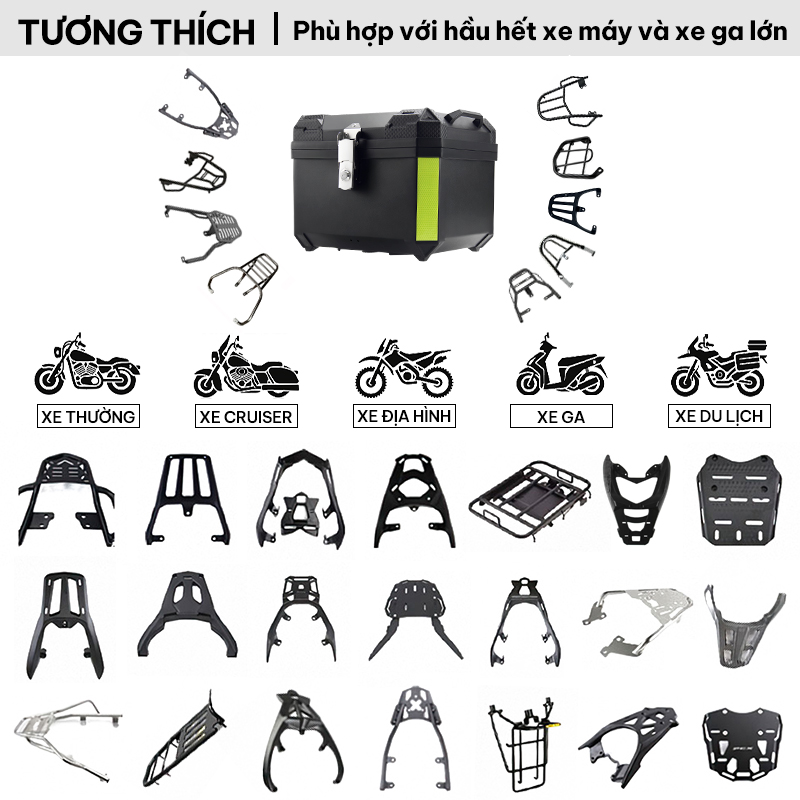 Hộp Đuôi Xe Máy Đa Năng, Chống Thấm Nước, Dung Tích Lớn 45L, Có Khóa An Toàn Chống Trộm, Nhãn Dán Phản Quang Ban Đêm, Tay Cầm, Thích Hợp Để Lắp Đặt Có Giá Đỡ