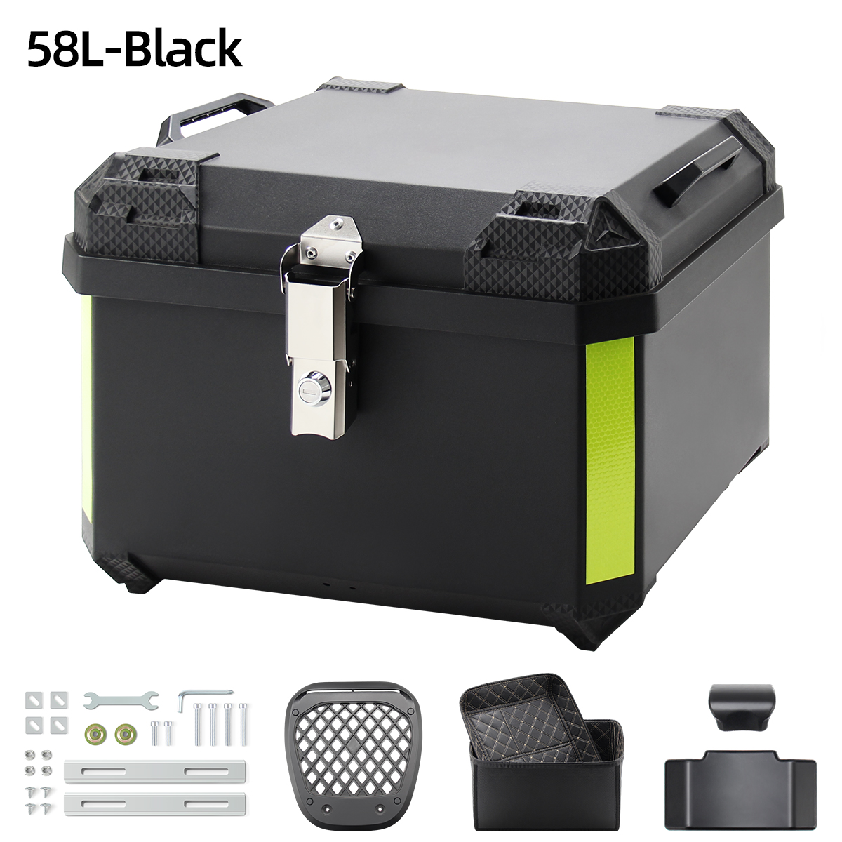 HONGPAI Motorcycle Top Case, Universal PP Plastic Trunk, Motorbike Tail Box for All Motorbike, 45L Waterproof Detachable Motorcycle Tail Bag with Lock & Back Cushion, Black