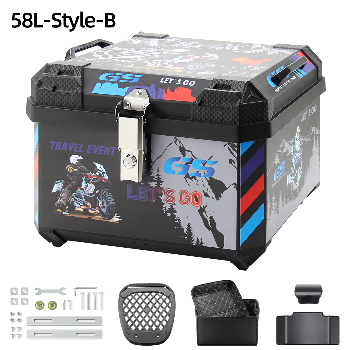 HONGPAI Motorcycle Top Case, Universal PP Plastic Trunk, Motorbike Tail Box for All Motorbike, 45L Waterproof Detachable Motorcycle Tail Bag with Lock & Back Cushion, Black