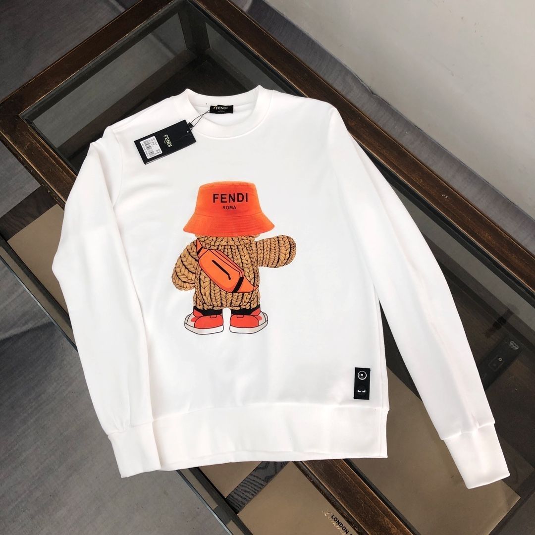 FENDI  パーカー フェンディ 可愛い クマプレント図案 丸首 英字プリント通勤 通学 春秋冬服 男女兼用