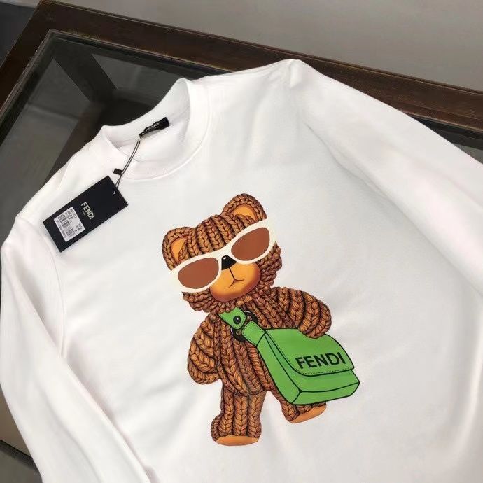FENDI  パーカー フェンディ 可愛い クマプレント図案 丸首 通勤 通学 秋冬服 男女兼用
