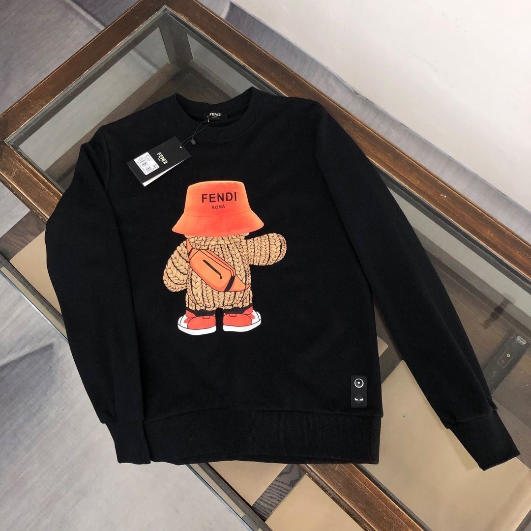 FENDI  パーカー フェンディ 可愛い クマプレント図案 丸首 英字プリント通勤 通学 春秋冬服 男女兼用