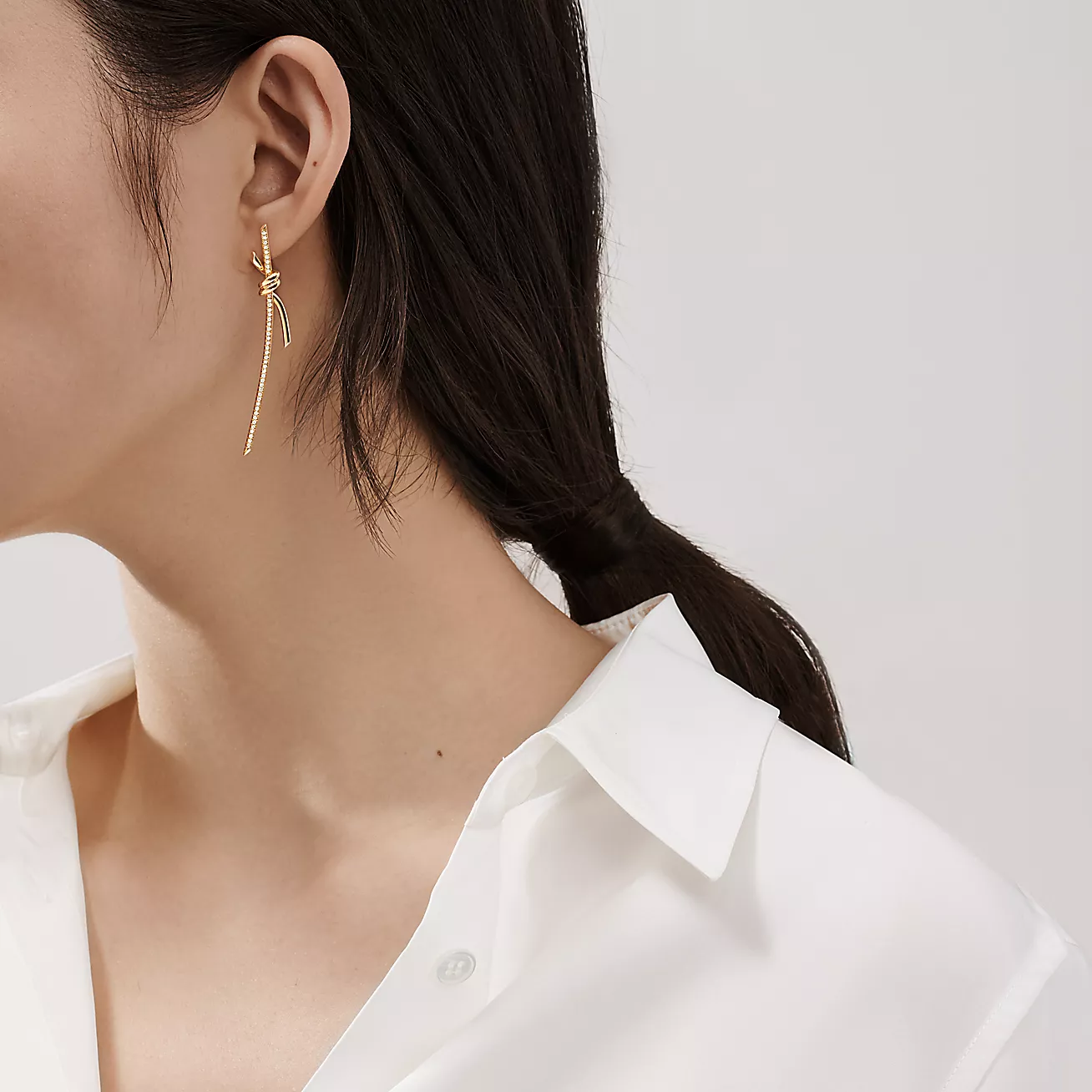 ティファニー/Tiffany ノット ドロップ ピアス ダイヤモンド イエローゴールド