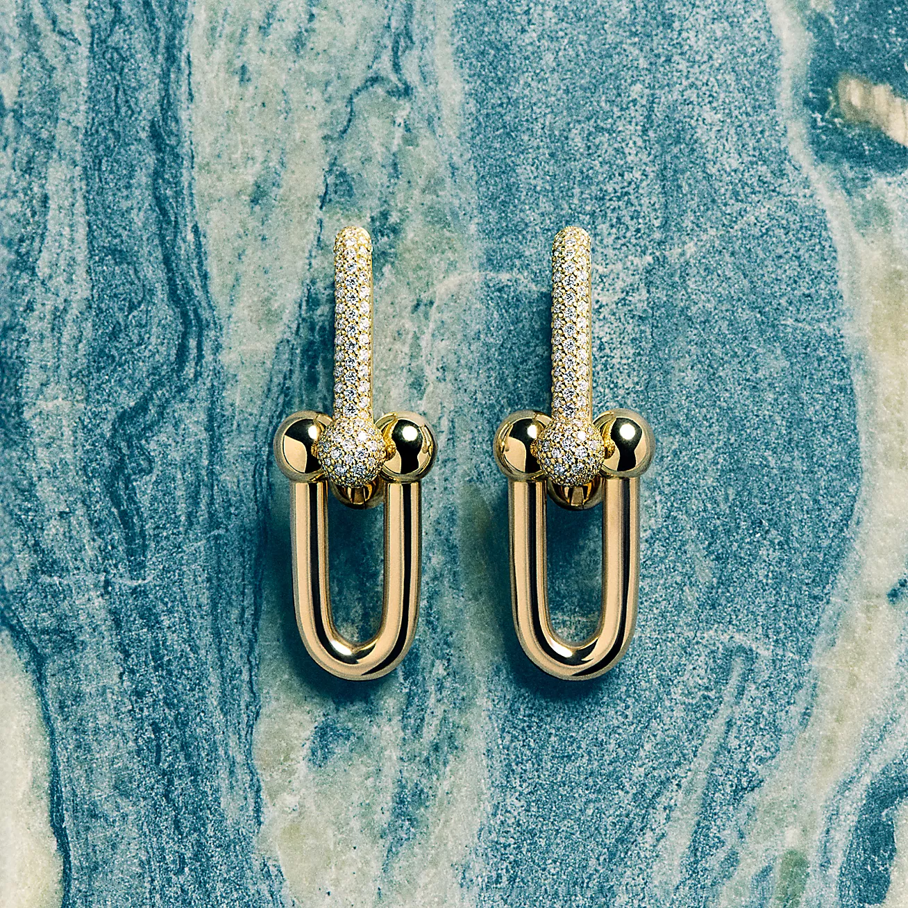 ティファニー/Tiffany ハードウェア ラージ リンク ピアス ダイヤモンド 1.18カラット イエローゴールド