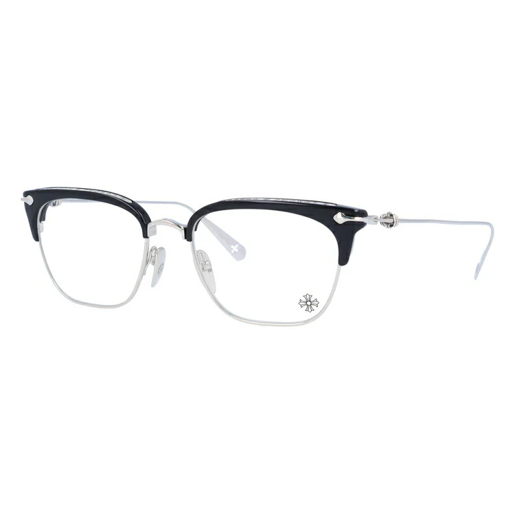 クロムハーツ メガネ 度付き 度なし 伊達メガネ 眼鏡 メガネフレーム CHROME HEARTS SLUNTRADICTION BK/SS 54サイズ ブロー型 日本製 クロス CHプラス ユニセックス メンズ レディース 紫外線 UVカット ラッピング無料