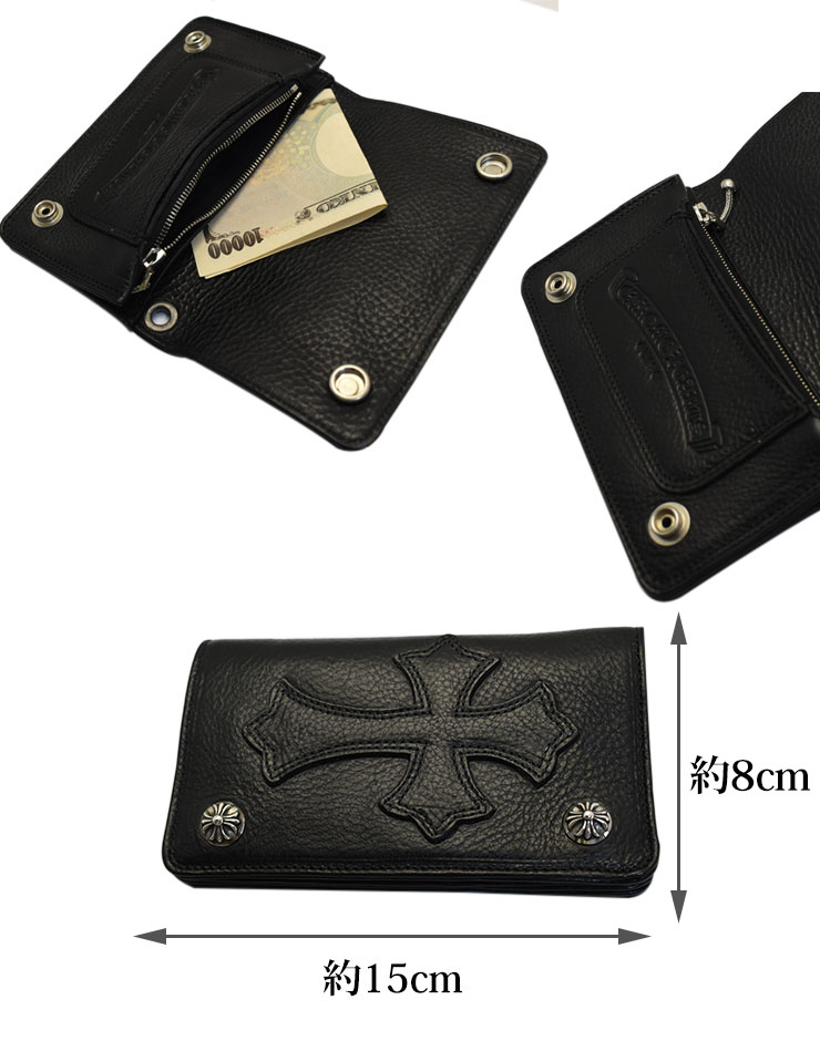 クロムハーツ 1ジップクロスボタンレザーウォレット クロスパッチ 財布