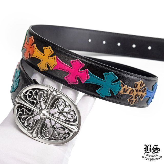 クロムハーツ クラシックオーバルクロスバックル＆プレーンブラックレザー1.5ホースシューリベット ベルトセット