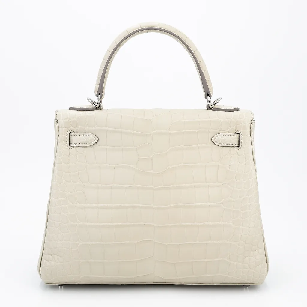 HERMÈS エルメス ケリー25 ベトン (8L) クロコダイル アリゲーター マット シルバー金具 B刻印