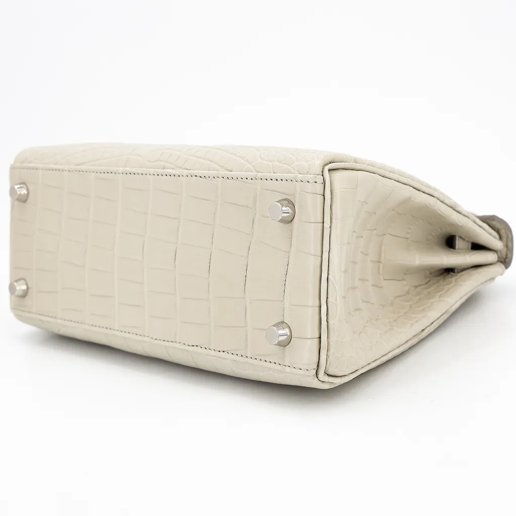 HERMÈS エルメス ケリー25 ベトン (8L) クロコダイル アリゲーター マット シルバー金具 B刻印