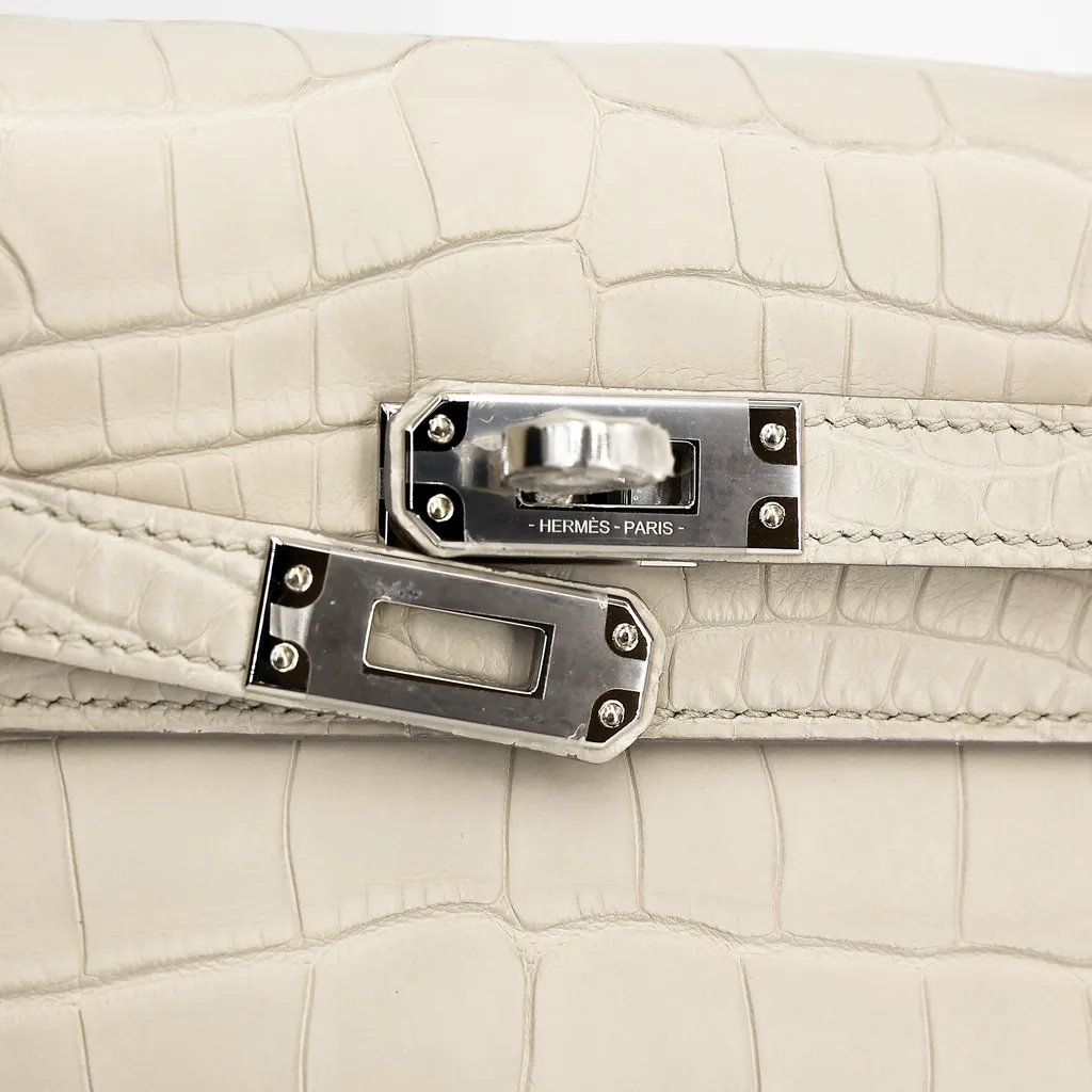 HERMÈS エルメス ケリー25 ベトン (8L) クロコダイル アリゲーター マット シルバー金具 B刻印