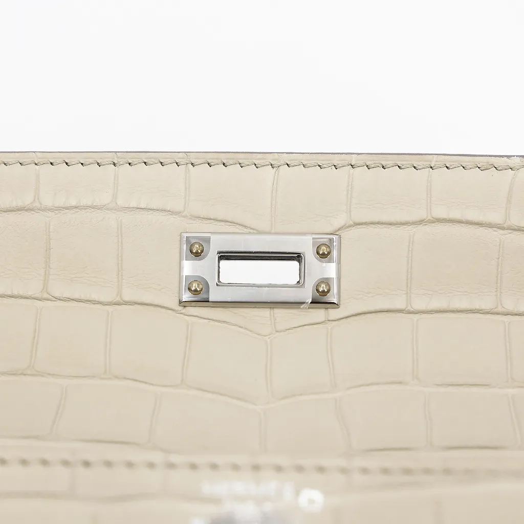 HERMÈS エルメス ケリー25 ベトン (8L) クロコダイル アリゲーター マット シルバー金具 B刻印