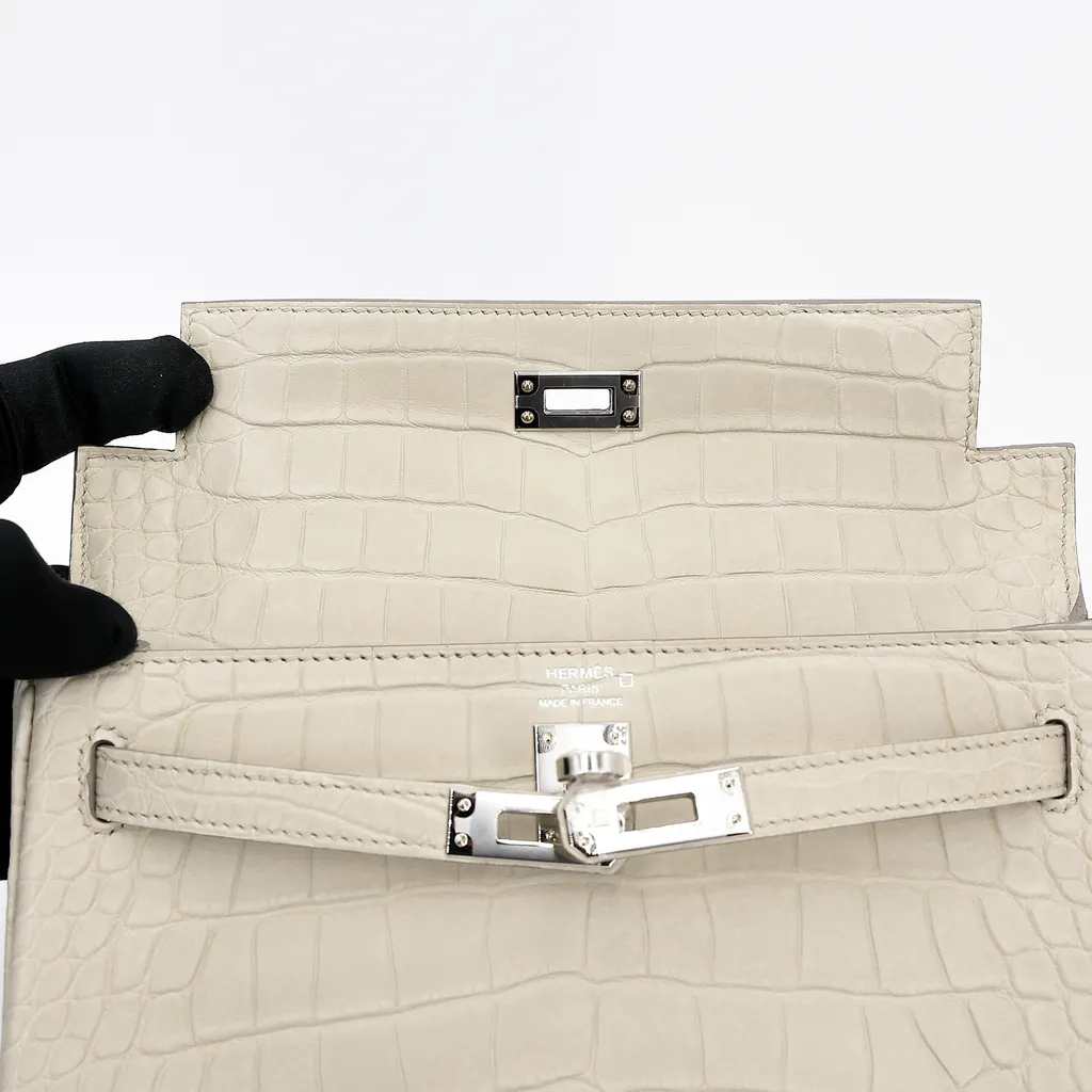 HERMÈS エルメス ケリー25 ベトン (8L) クロコダイル アリゲーター マット シルバー金具 B刻印