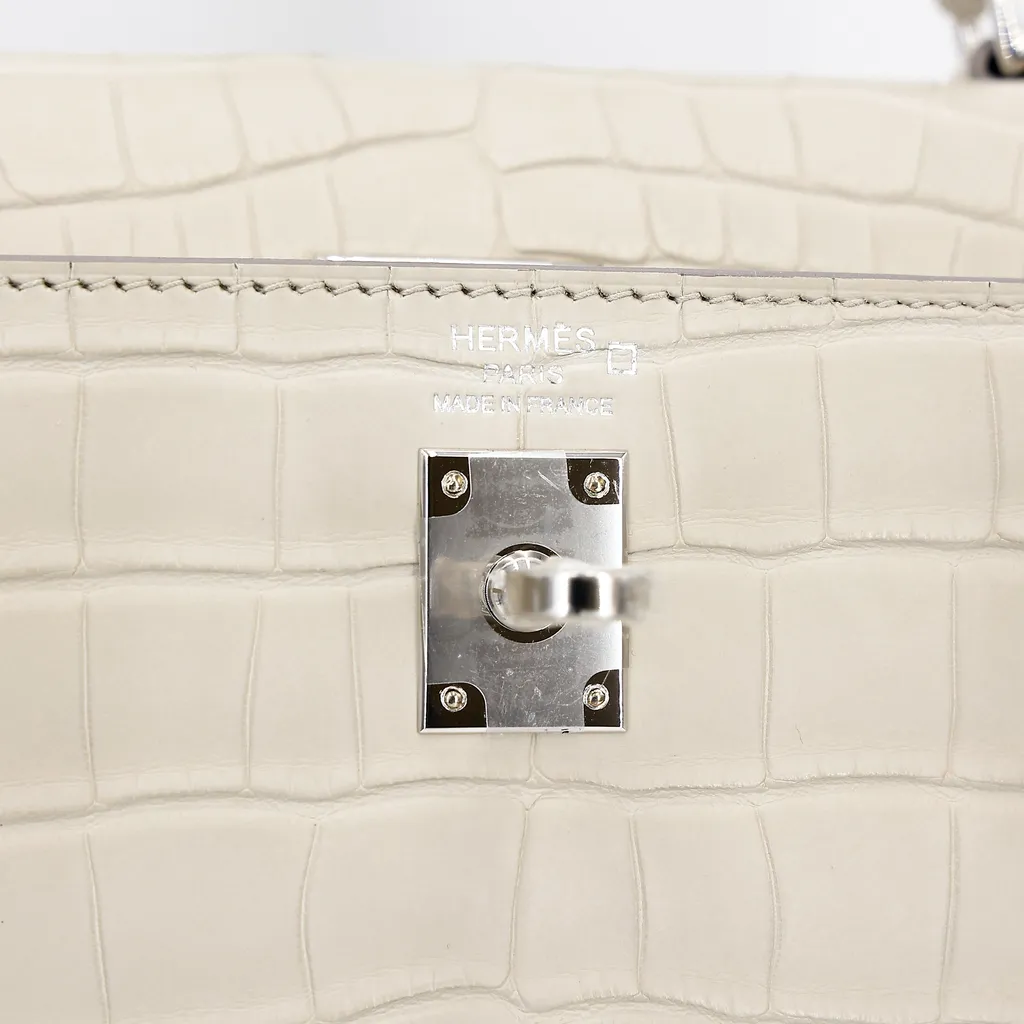 HERMÈS エルメス ケリー25 ベトン (8L) クロコダイル アリゲーター マット シルバー金具 B刻印