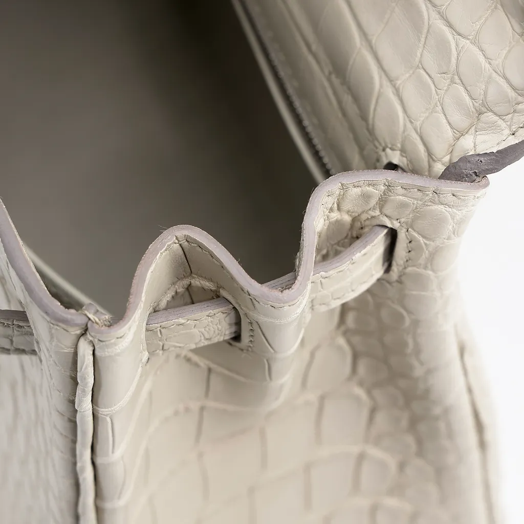 HERMÈS エルメス ケリー25 ベトン (8L) クロコダイル アリゲーター マット シルバー金具 B刻印