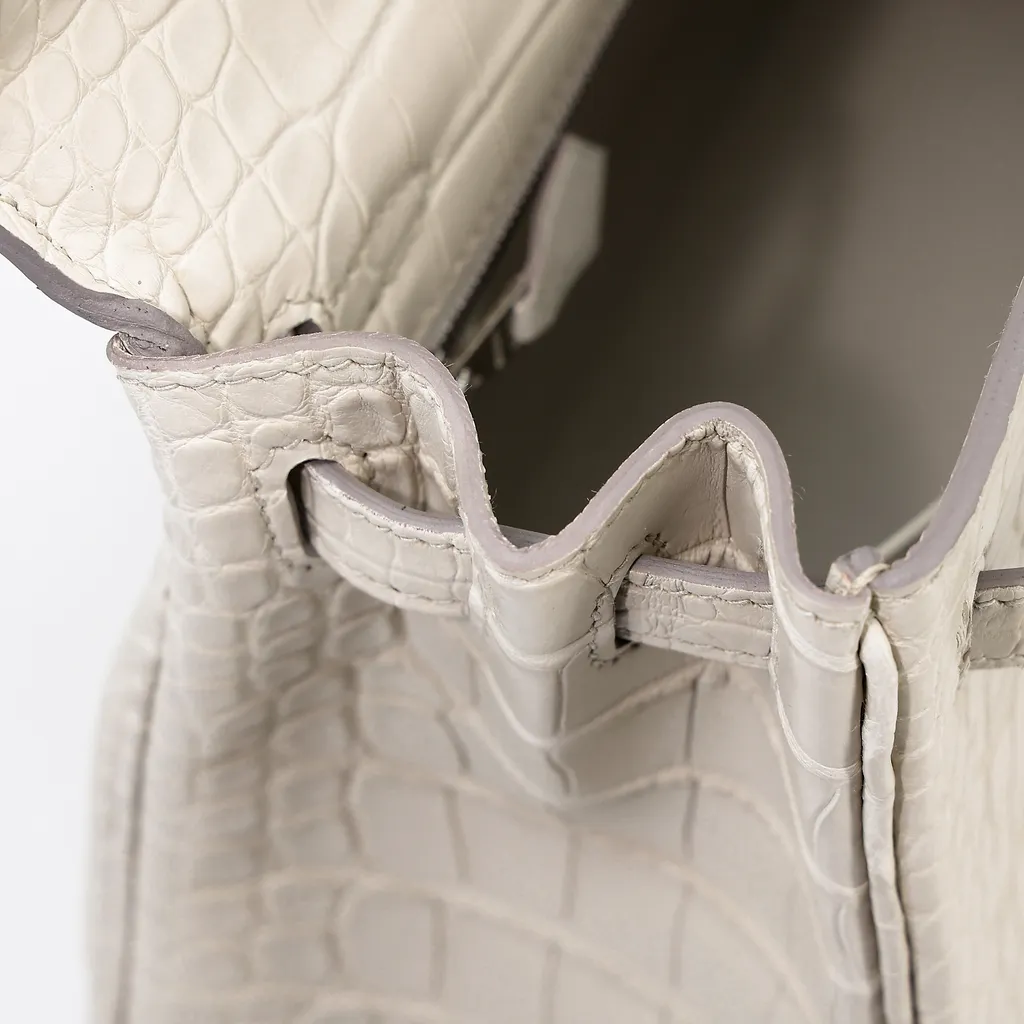 HERMÈS エルメス ケリー25 ベトン (8L) クロコダイル アリゲーター マット シルバー金具 B刻印