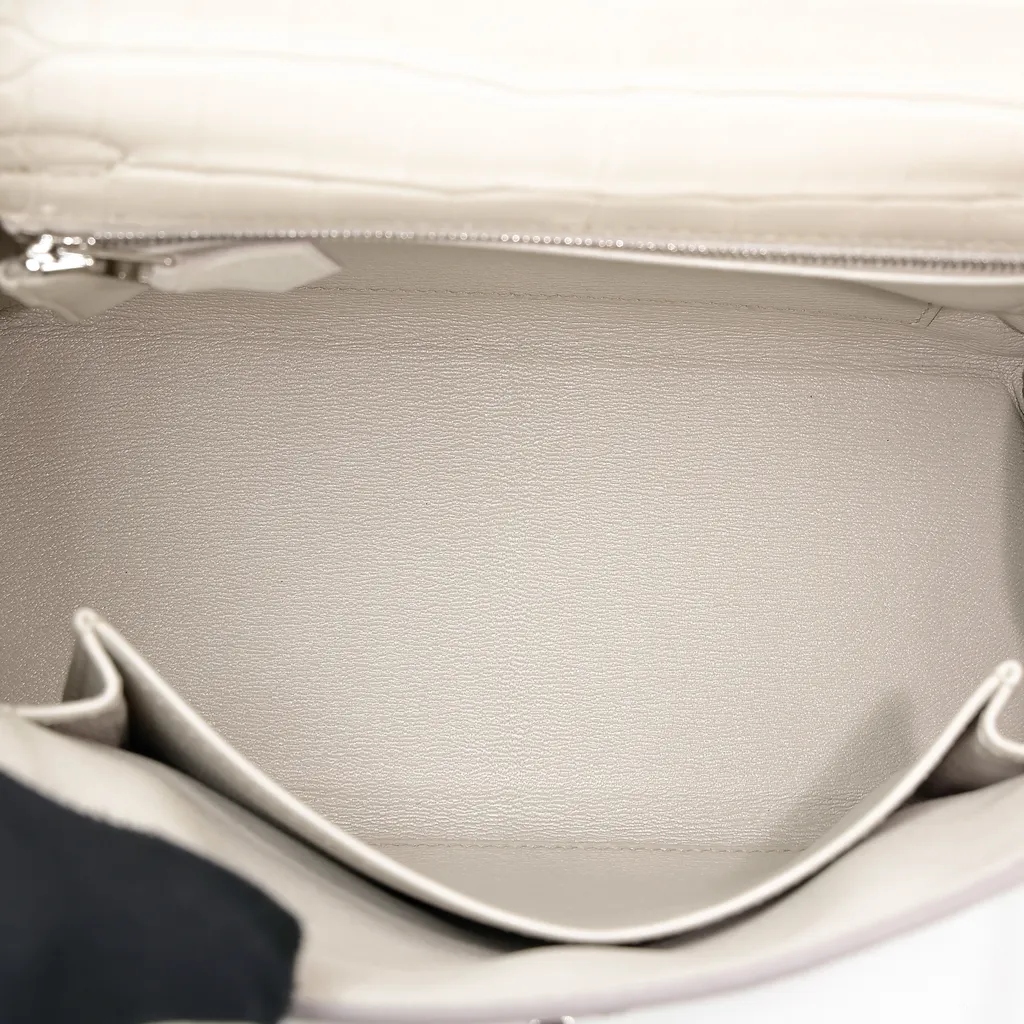 HERMÈS エルメス ケリー25 ベトン (8L) クロコダイル アリゲーター マット シルバー金具 B刻印