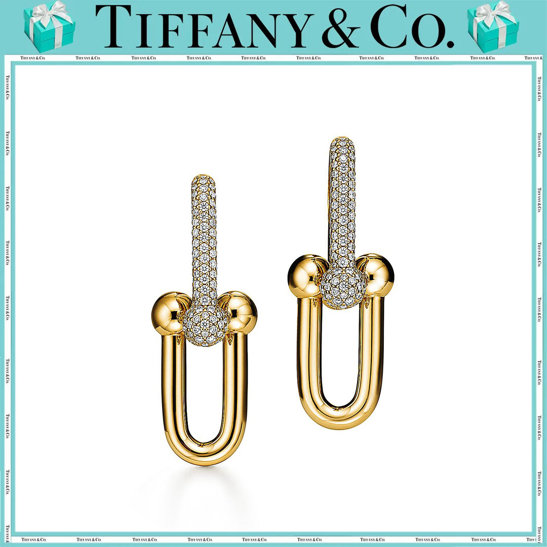ティファニー/Tiffany ハードウェア ラージ リンク ピアス ダイヤモンド 1.18カラット イエローゴールド