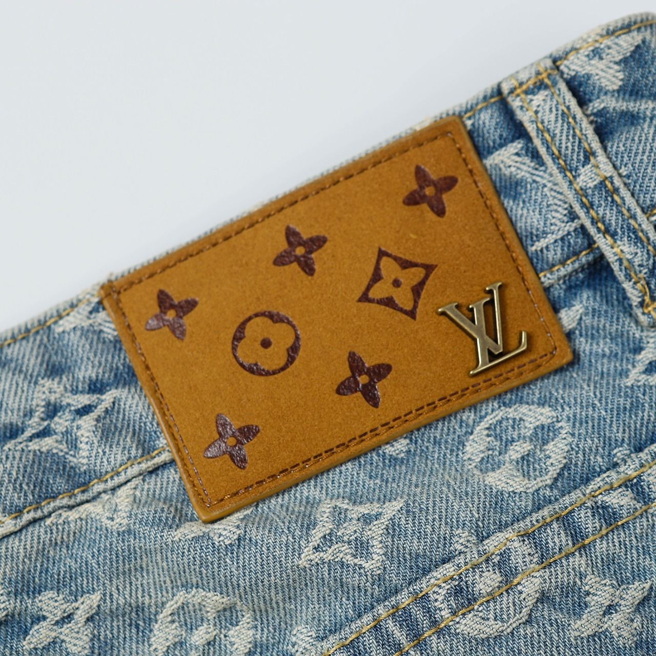 LOUIS VUITTON  ジャカード ストレート 水洗ノスタルジックブルーデニムズボン 男女同型S-XL
