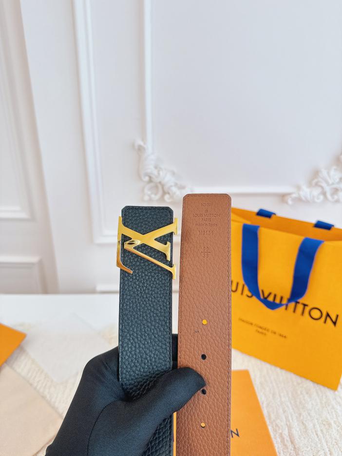 LOUIS VUITTON/ルイ・ヴィトン 4.0cm幅 ブラック & ベージュ 荔枝（リッチ）グレインレザー ベルト ベルト