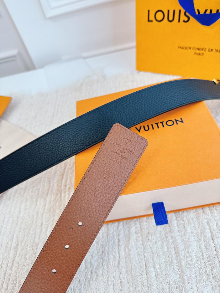 LOUIS VUITTON/ルイ・ヴィトン 4.0cm幅 ブラック & ベージュ 荔枝（リッチ）グレインレザー ベルト ベルト