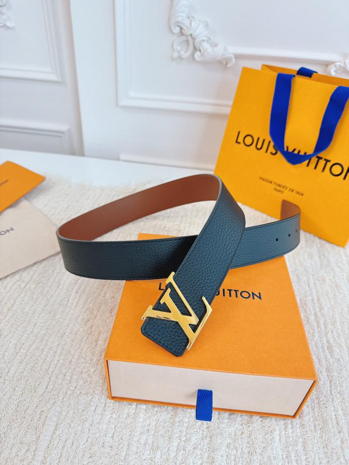 LOUIS VUITTON/ルイ・ヴィトン 4.0cm幅 ブラック & ベージュ 荔枝（リッチ）グレインレザー ベルト ベルト