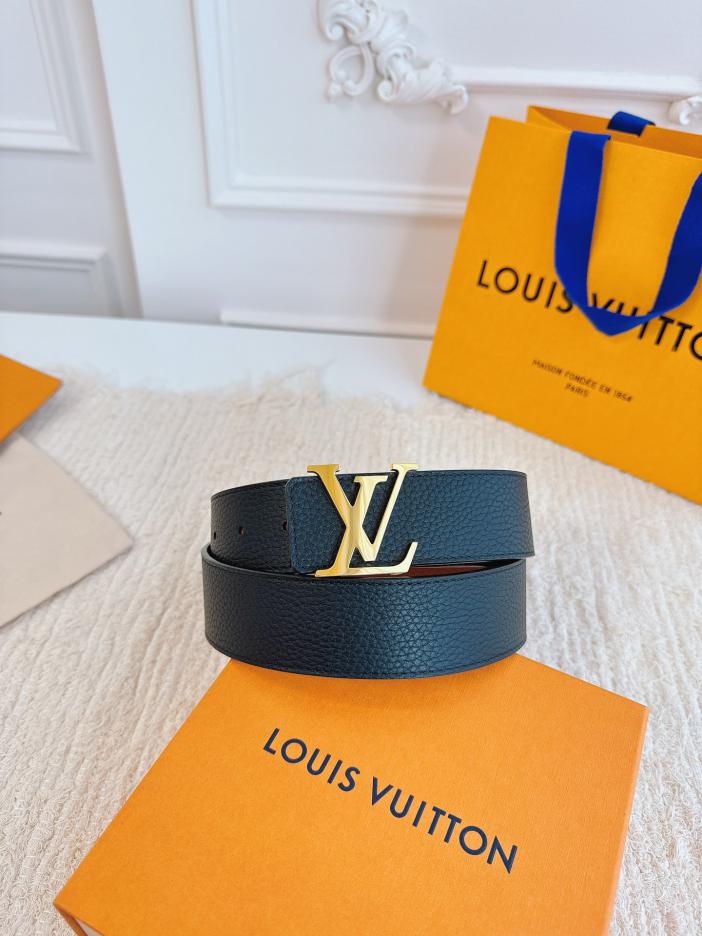 LOUIS VUITTON/ルイ・ヴィトン 4.0cm幅 ブラック & ベージュ 荔枝（リッチ）グレインレザー ベルト ベルト