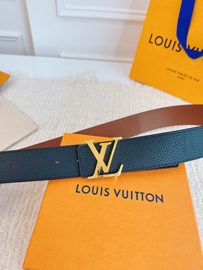 LOUIS VUITTON/ルイ・ヴィトン 4.0cm幅 ブラック & ベージュ 荔枝（リッチ）グレインレザー ベルト ベルト
