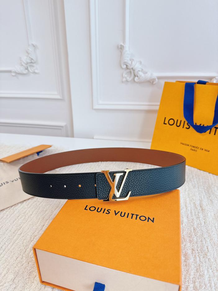 LOUIS VUITTON/ルイ・ヴィトン 4.0cm幅 ブラック & ベージュ 荔枝（リッチ）グレインレザー ベルト ベルト