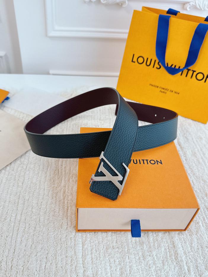 LOUIS VUITTON/ルイ・ヴィトン 4.0cm幅 ブラック/ボルドー リシュリューレザー ベルト