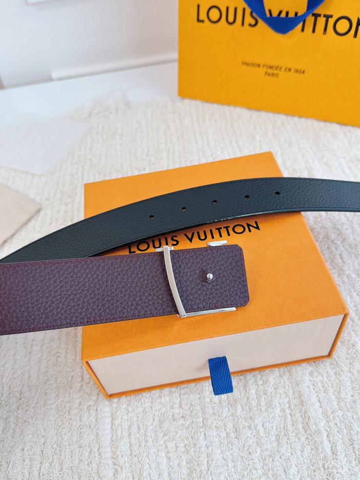 LOUIS VUITTON/ルイ・ヴィトン 4.0cm幅 ブラック/ボルドー リシュリューレザー ベルト