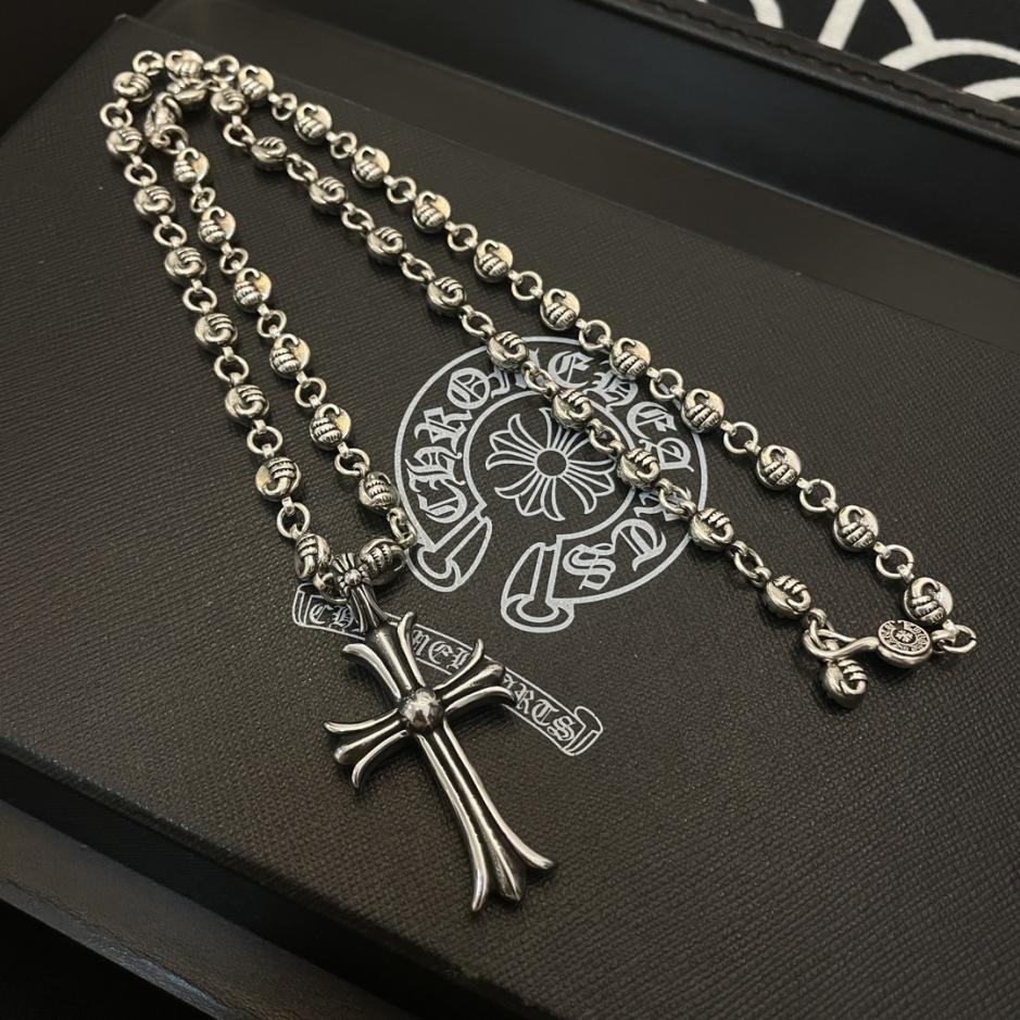 Chrome Hearts/クロムハーツ 最新作 クラシック 復古 花柄ボールネックレス フルダイヤモンド クロス ペンダント