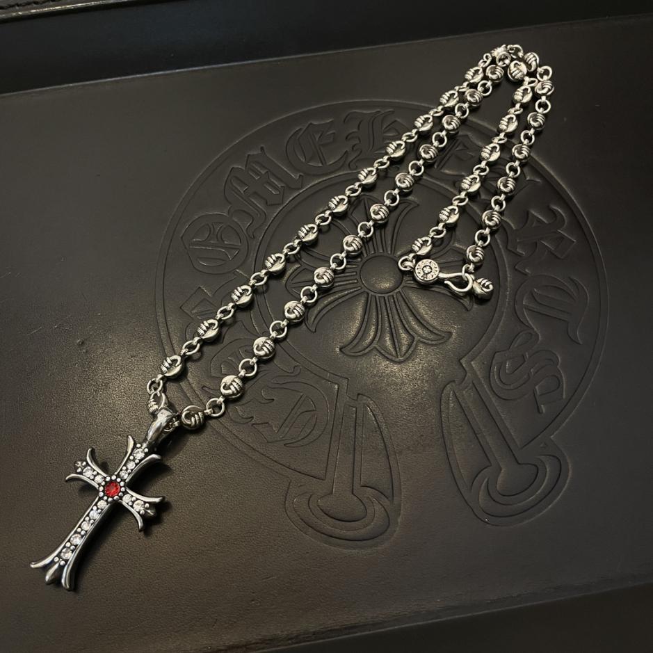 Chrome Hearts/クロムハーツ 最新作 クラシック 復古 花柄ボールネックレス フルダイヤモンド クロス ペンダント