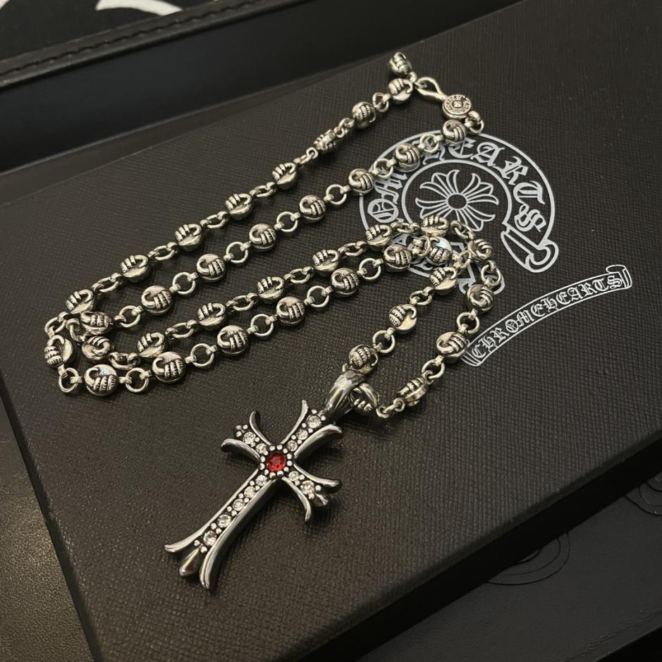 Chrome Hearts/クロムハーツ 最新作 クラシック 復古 花柄ボールネックレス フルダイヤモンド クロス ペンダント