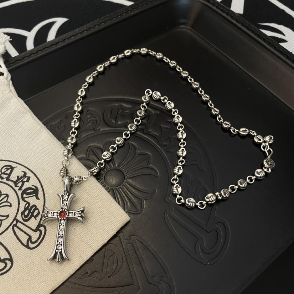 Chrome Hearts/クロムハーツ 最新作 クラシック 復古 花柄ボールネックレス フルダイヤモンド クロス ペンダント
