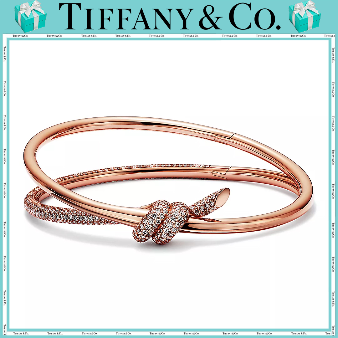  ティファニー（Tiffany）【国内発送/直営店】ダブル ロウ ヒンジ バングル  ローズゴールドにダイヤモンドをセッティング