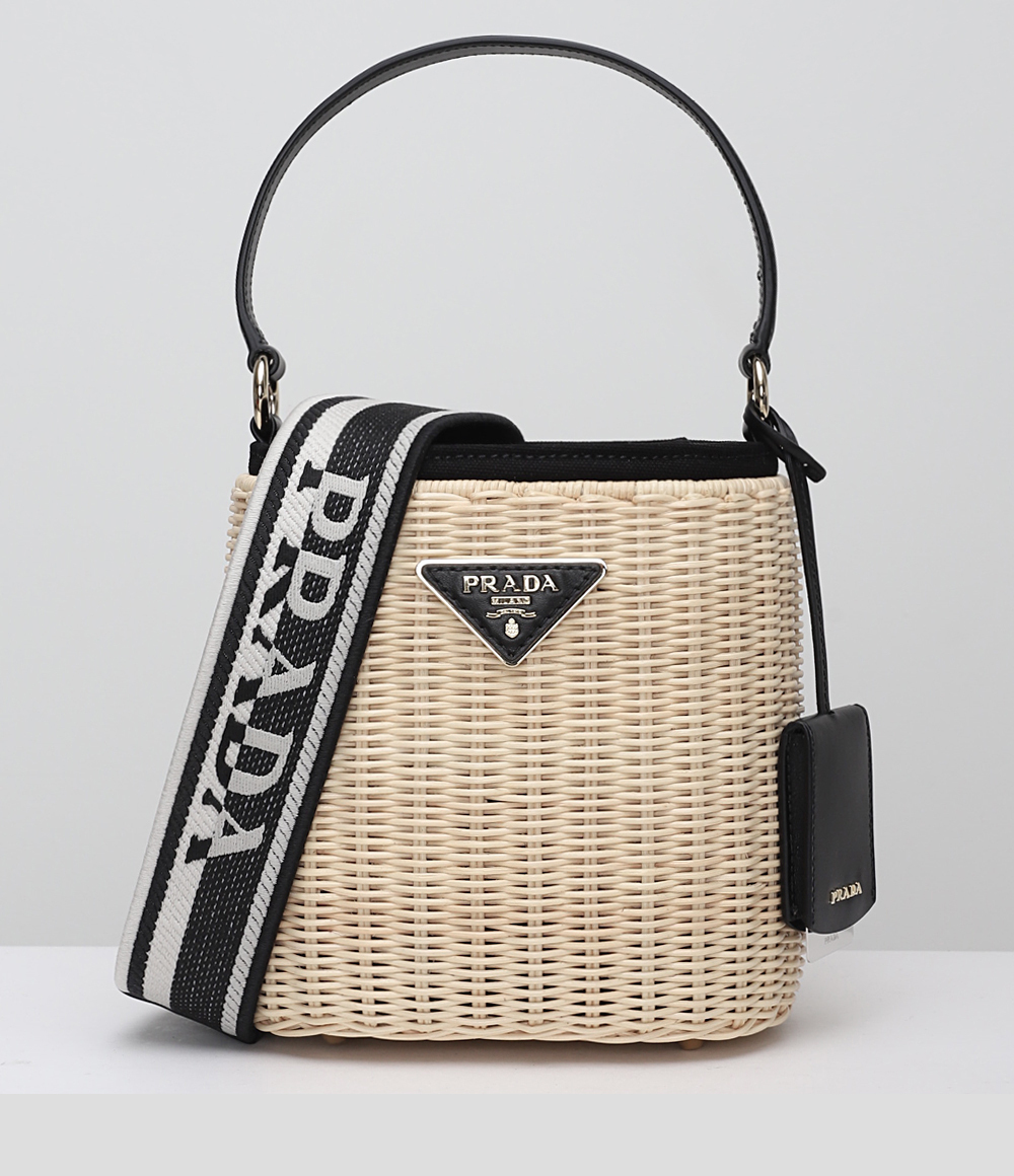 【高品質】PRADA ウィッカーxキャンバス バケツ カゴバッグ