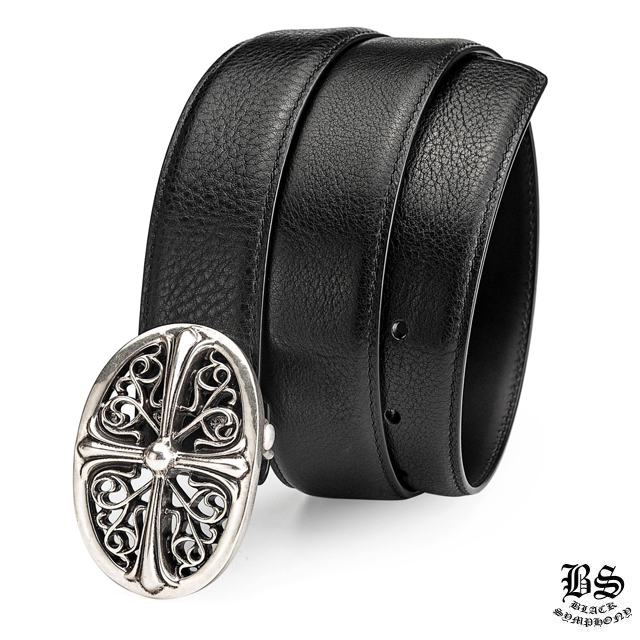 クロムハーツ クラシックオーバルクロスバックル＆プレーンブラックレザー1.5ホースシューリベット ベルトセット