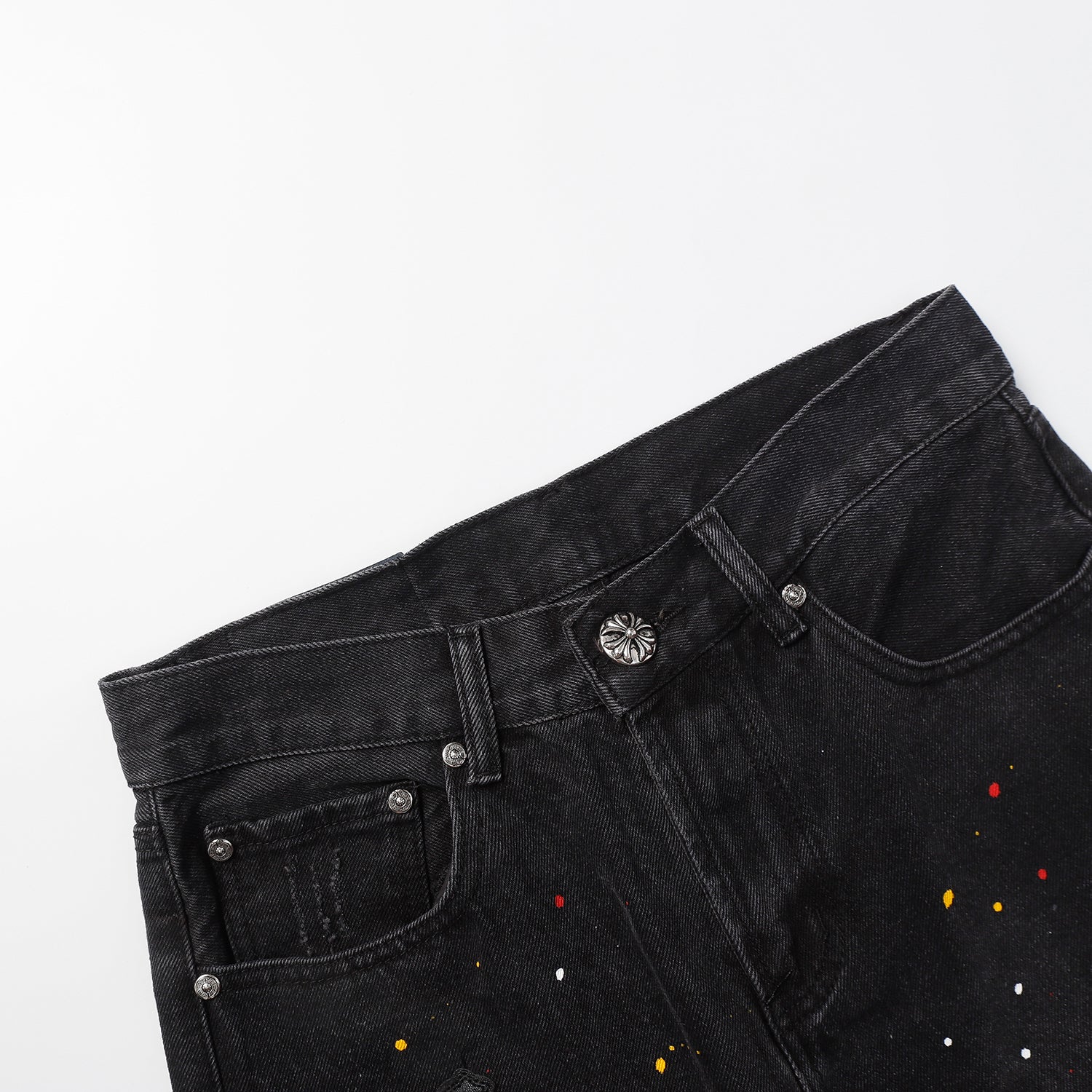 【Chrome Hearts】クロムハーツ クロスパッチ 刺繍＆ハンドペイント デニムショートパンツ 9927