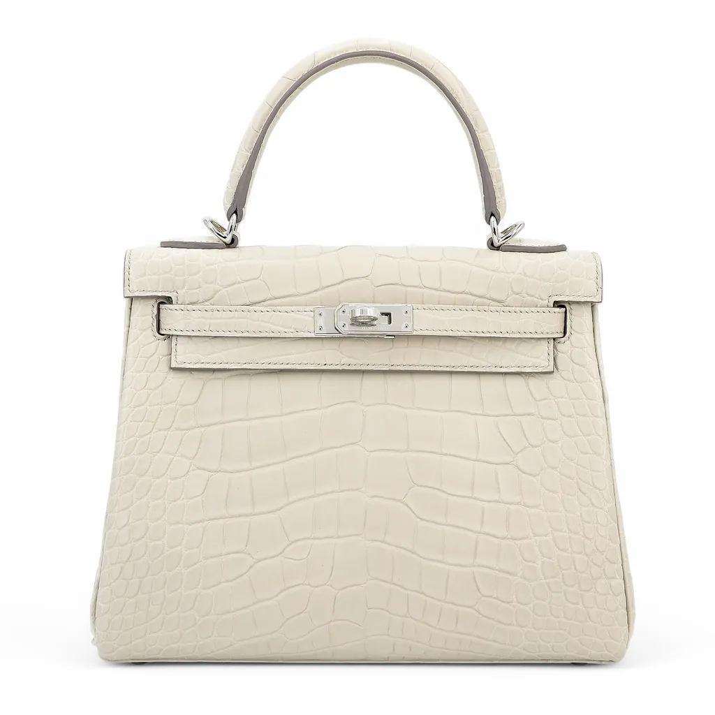 HERMÈS エルメス ケリー25 ベトン (8L) クロコダイル アリゲーター マット シルバー金具 B刻印