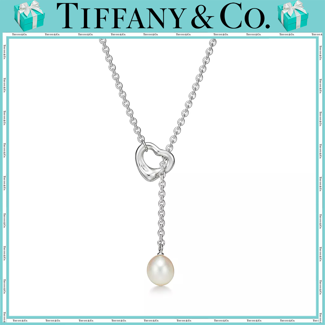  ティファニー（Tiffany）【国内発送/直営店】オープン ハート ラリアット ネックレス シルバーにパールをセッティング、7.5〜8mm