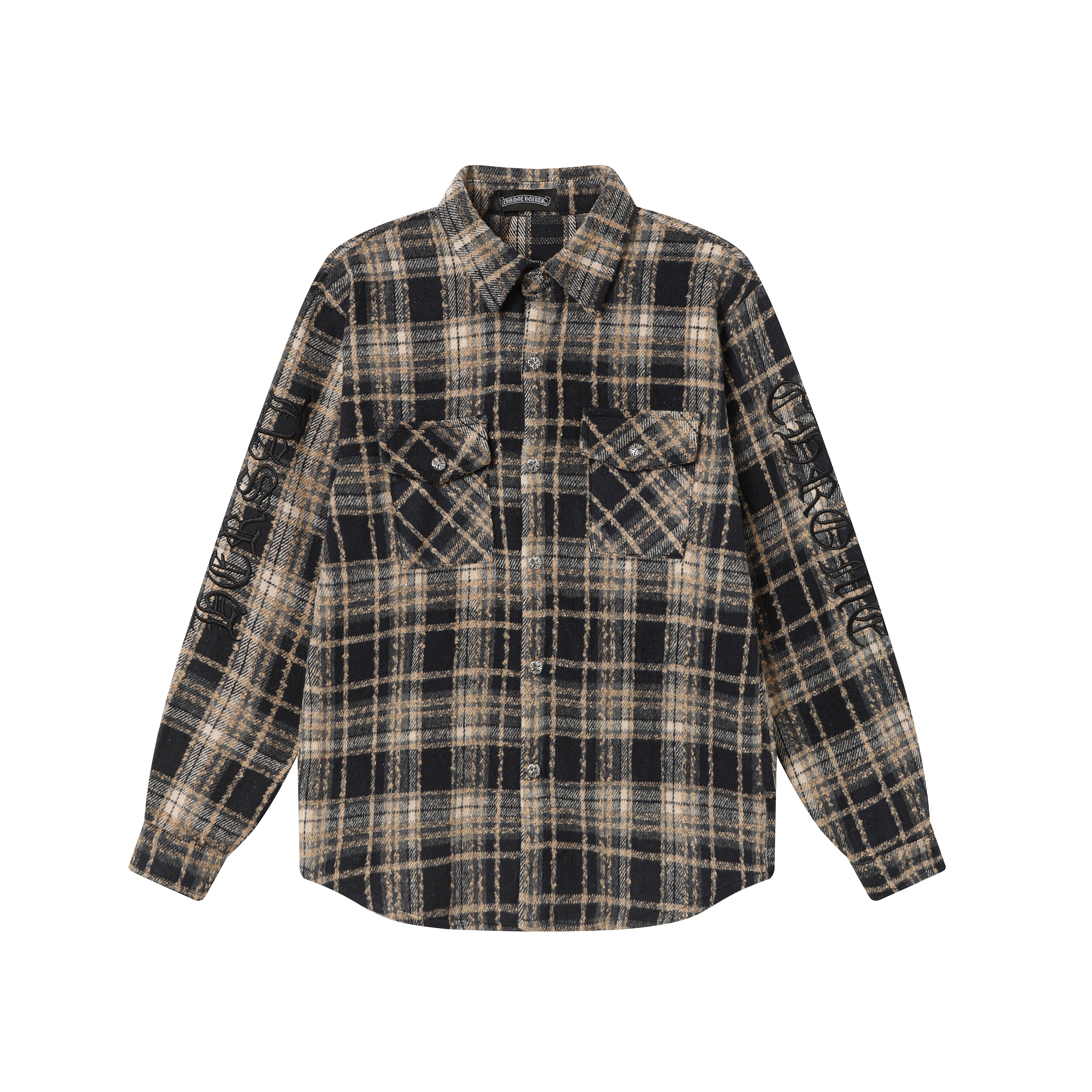 【Chrome Hearts】クロムハーツ 刺繍レザークロスディテール フランネルシャツ Tシャツ