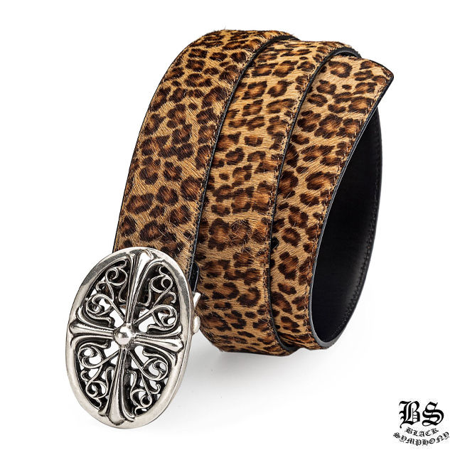 クロムハーツ クラシックオーバルクロスバックル＆プレーンブラックレザー1.5ホースシューリベット ベルトセット